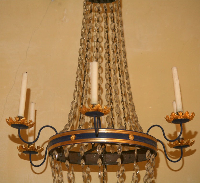 Gilt Gilded Bronze and Tole Fete Chandelier For Sale