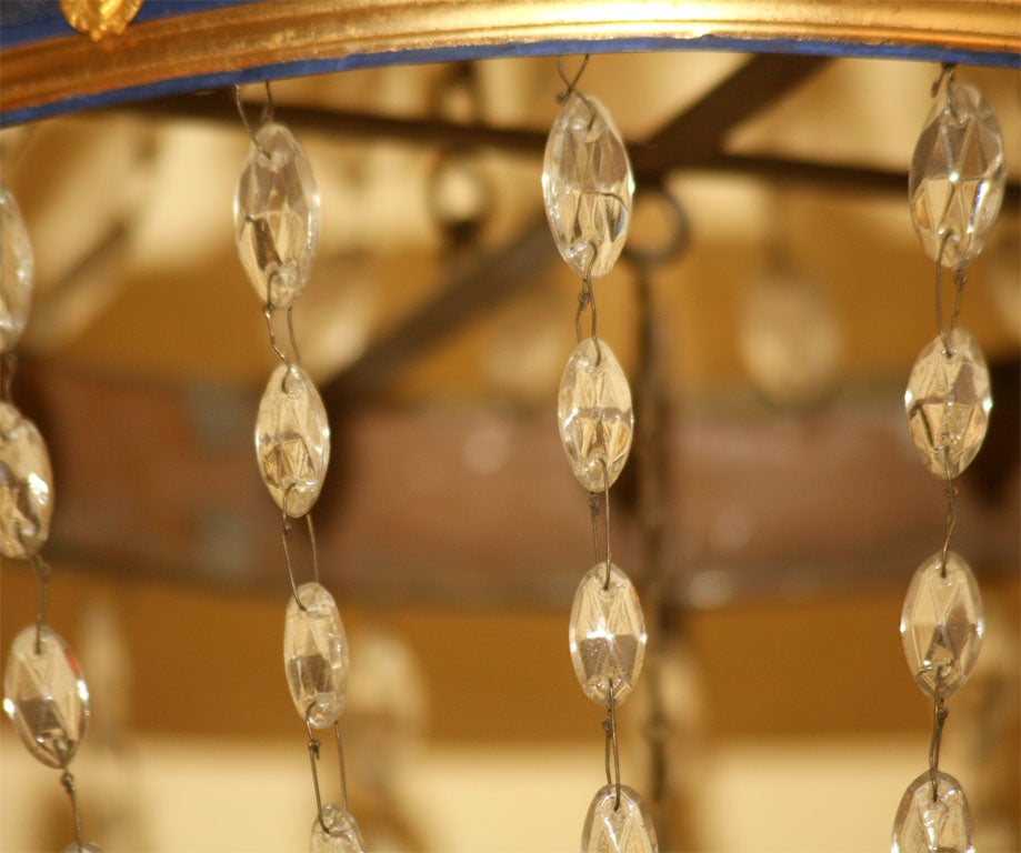 Glass Gilded Bronze and Tole Fete Chandelier For Sale