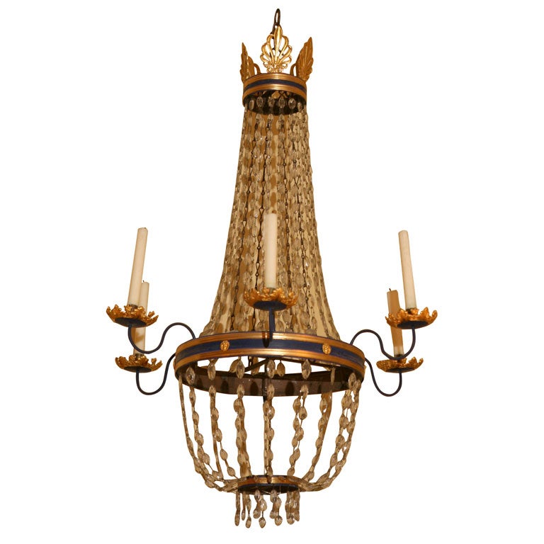 Gilded Bronze and Tole Fete Chandelier For Sale
