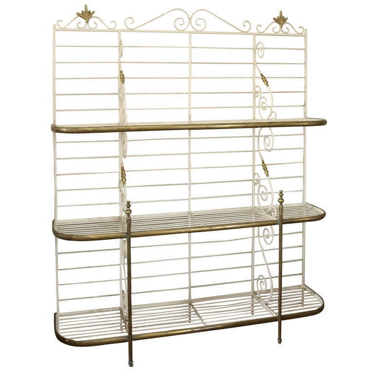 Large Painted Iron and Brass Bakers Rack