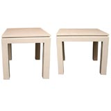 White Lacquered Grasscloth Parsons Style Tables