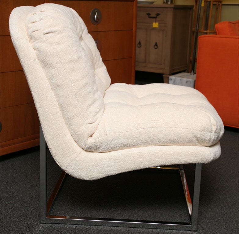 Milo Baughman Attrib. Tufted Chenille & Chrome Chair