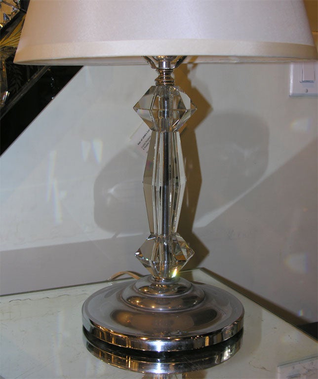 1940s Hollywood Cut Crystal and Chrome Lamp