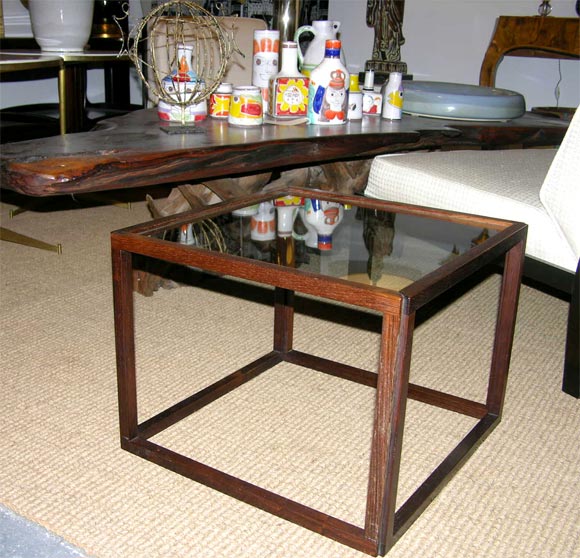 Wood Danish Rosewood Open Frame Cube Occasional Tables For Sale
