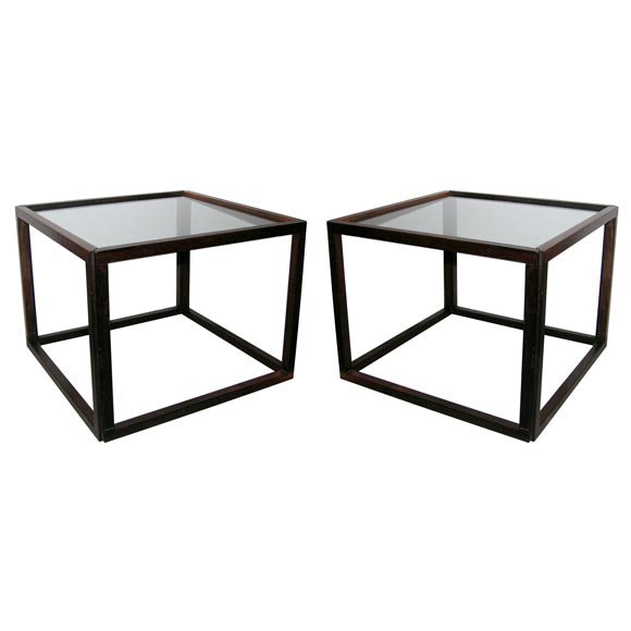 Danish Rosewood Open Frame Cube Occasional Tables For Sale