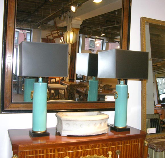 Pair of Mid-Century Turquoise Lamps