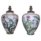 A pair of decorated majolica lamps
