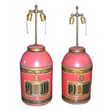 Antique Pair of  English  19th century  Red Tea Cannister Lamps