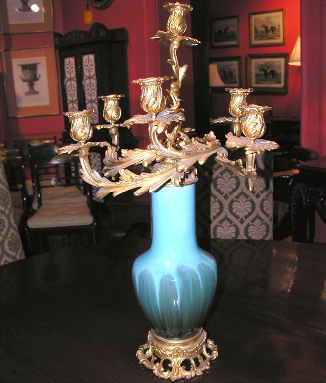 19th Century French Ormulo and Chinese Pottery Candelabras