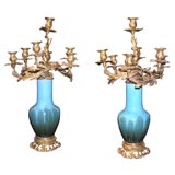 19th Century French Ormulo and Chinese Pottery Candelabras
