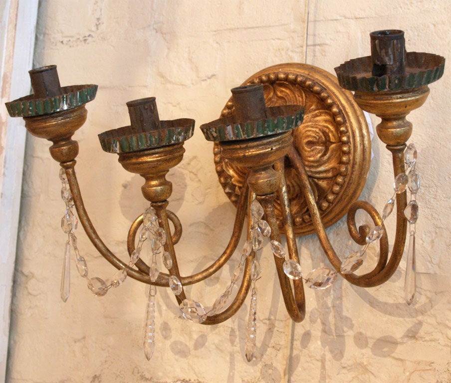 Pair of 19th c Italian Bois Dore Sconces 1