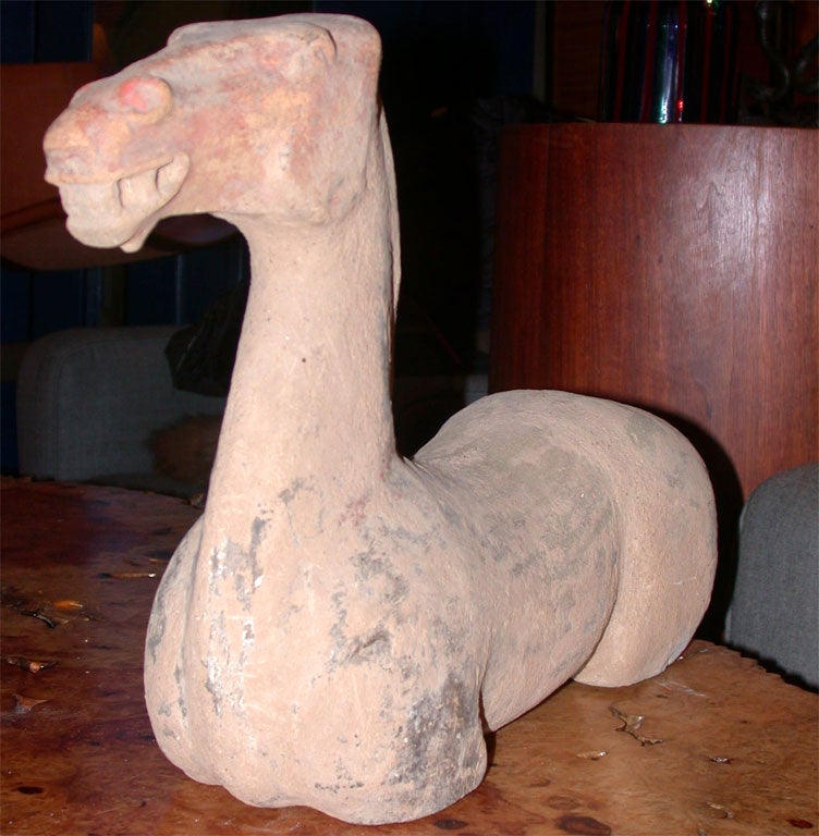 Chinese Painted Pottery Horse with Small Amount of Red Pigment Remaining.  Legs Would have been Made of Wood, but no Longer Exist Due to Age.