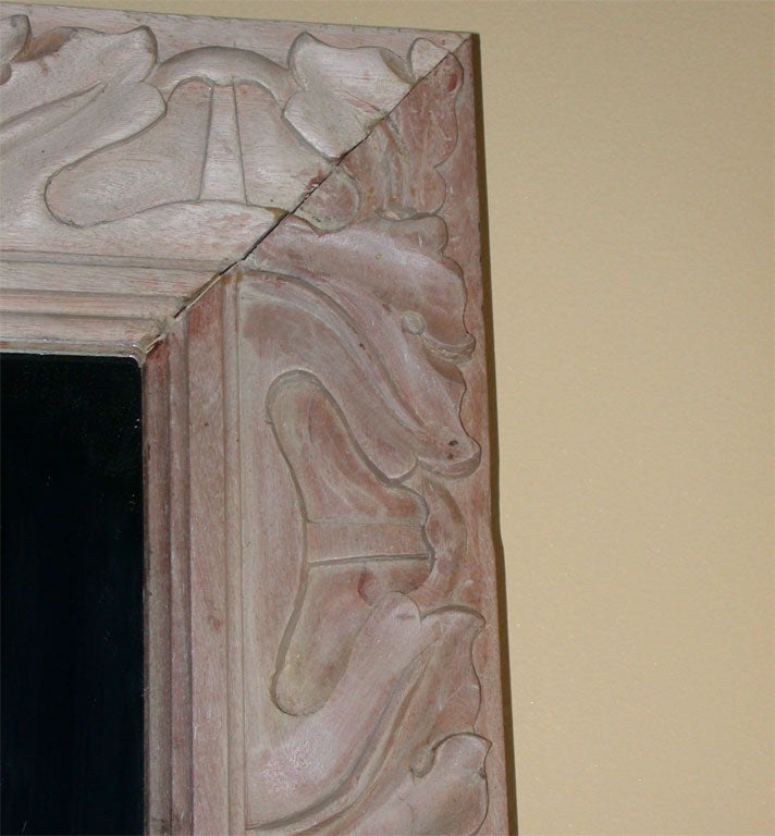 Contemporary Hand-Carved Bleached Cedaro Wood Framed Mirror For Sale
