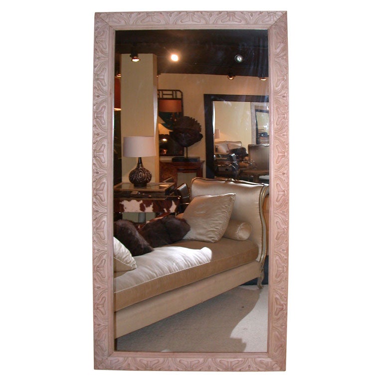 Hand-Carved Bleached Cedaro Wood Framed Mirror For Sale