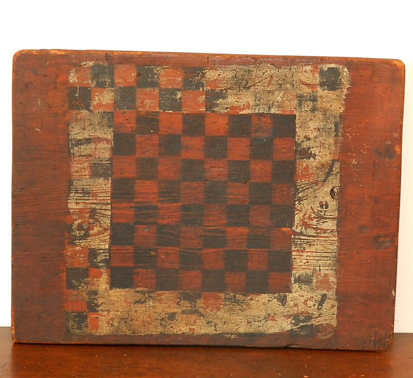 EARLY ORIGINAL BLACK AND WHITHE PAINT GAMEBOARD 19THC BOARD AND NAILS WONDERFUL PATINA VERY GEOMETRIC