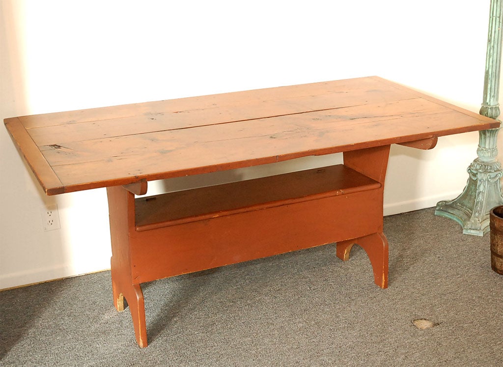 American 19THC Hutch Table W/ Original Red Painted Surface