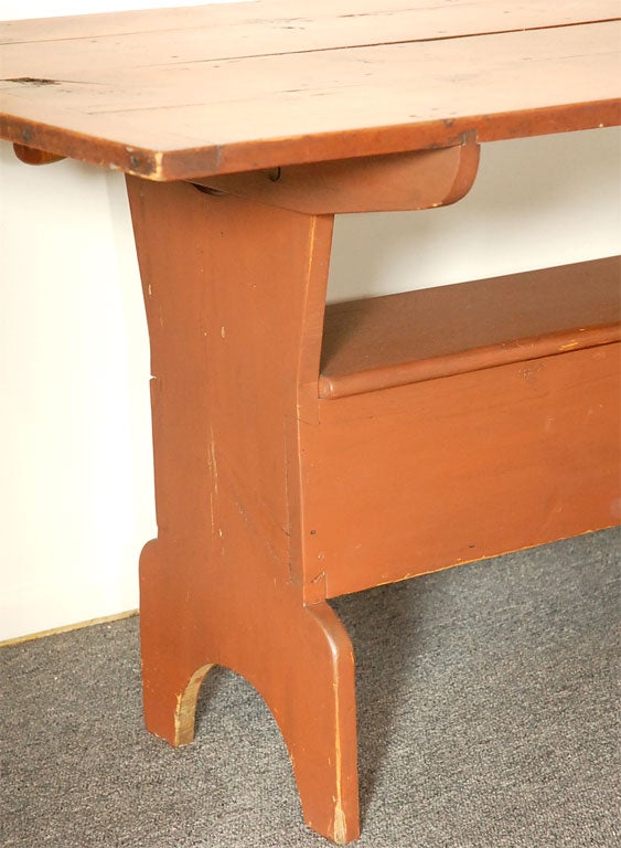 19th Century 19THC Hutch Table W/ Original Red Painted Surface