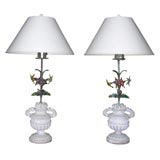 PAIR OF PLASTER URNS TABLE LAMPS