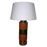 LEATHER AND BRASS TABLE LAMP