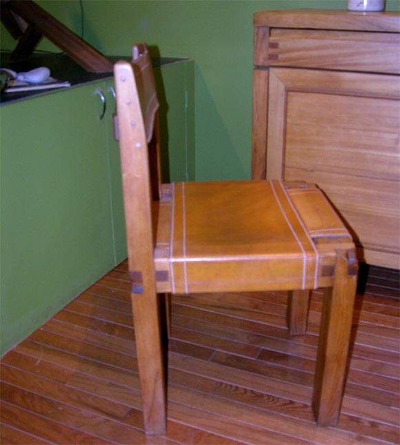 Six-piece Oak Dining Set by Pierre Chapo 1