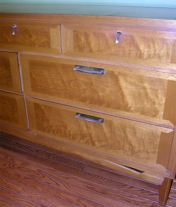 Brass Six-Drawer Oak Dresser