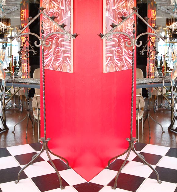 Pair of French Wrought Iron Torchieres