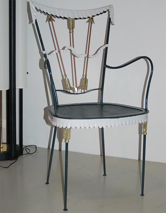 Pair Neoclassical Painted Iron and Bronze Chairs