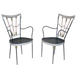 Pair Neoclassical Painted Iron and Bronze Chairs