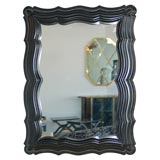Black Lacquered Carved Wood Mirror 1940s