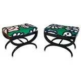 Pair Curule Benches with  Marimekko Upholstery