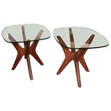 Pair of Wood Base "X" Frame Tables