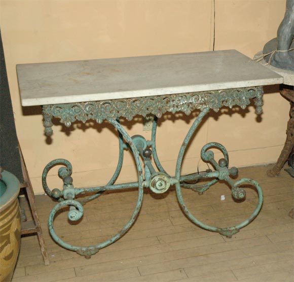 lovely cast iron pastry table wiht original paint original marble