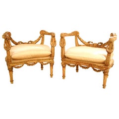 Pair of Italian Carved and Cream-Painted Giltwood Chairs