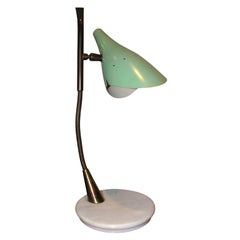 Stilnovo table lamp with bending arm, painted shade, marble base