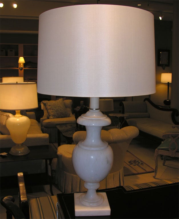 Pair of Italian White Alabaster Lamps<br />
<br />
Shades Sold Separate