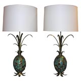Exotic solid brass and malachite pineapple lamps