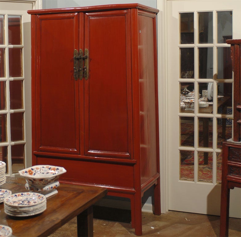 19th C. Qing Dynasty Red Tall Cabinet