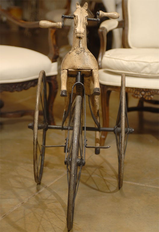 19th Century French Iron & Wood Toy Horse on Wheels 1