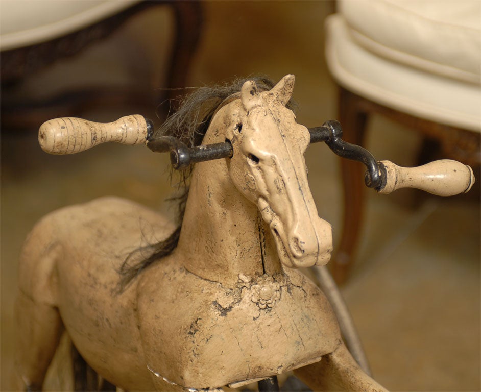 19th Century French Iron & Wood Toy Horse on Wheels 3