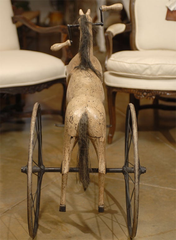 19th Century French Iron & Wood Toy Horse on Wheels 6