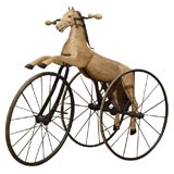 19th Century French Iron & Wood Toy Horse on Wheels