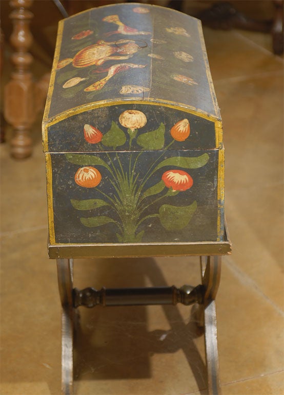 Wood 18th Century French Painted Antique Marriage Box with Stand from Normandy