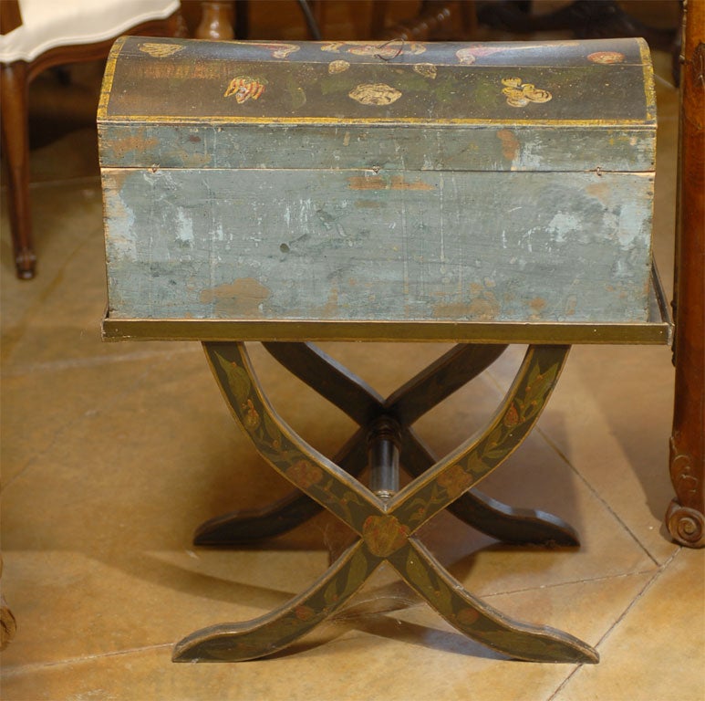 18th Century French Painted Antique Marriage Box with Stand from Normandy 1