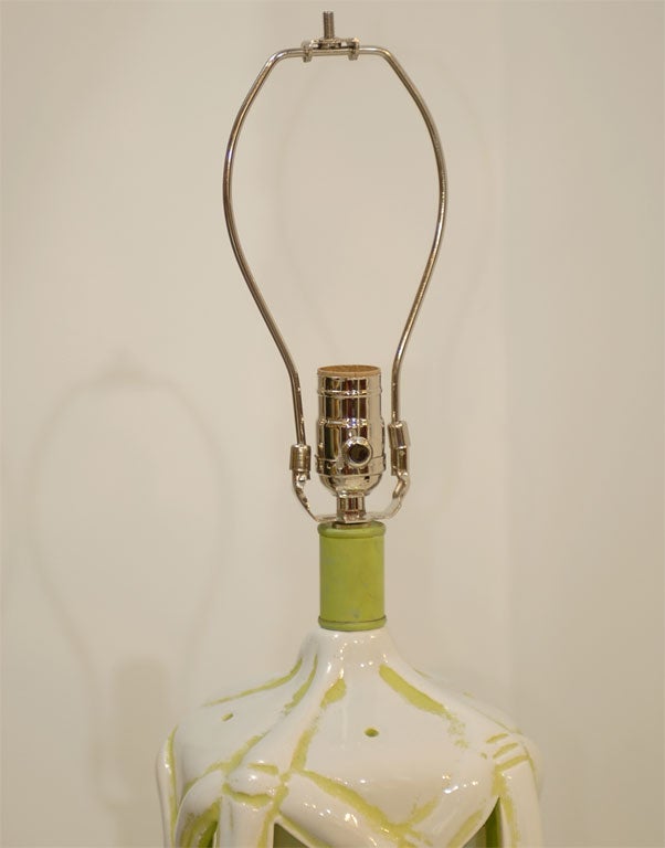 Ceramic Green & White Trellis Lamp