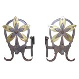 Brass and Iron Flower Andirons