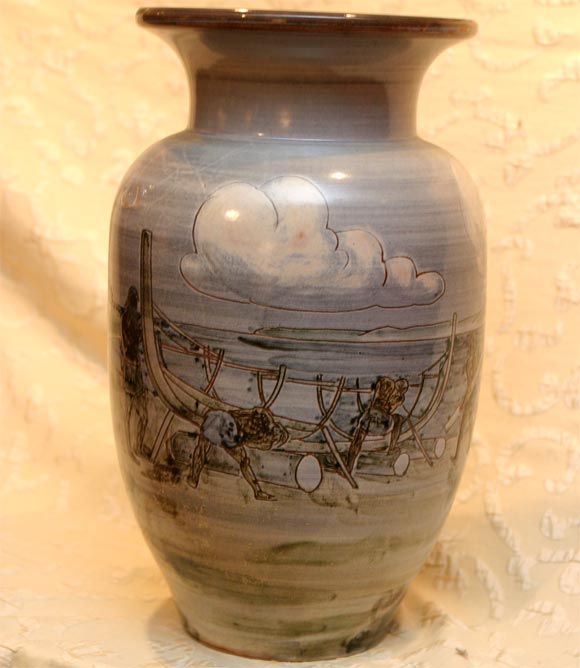 Danish Large Ceramic Knabstrup Vase by Harald Folmer Gross For Sale
