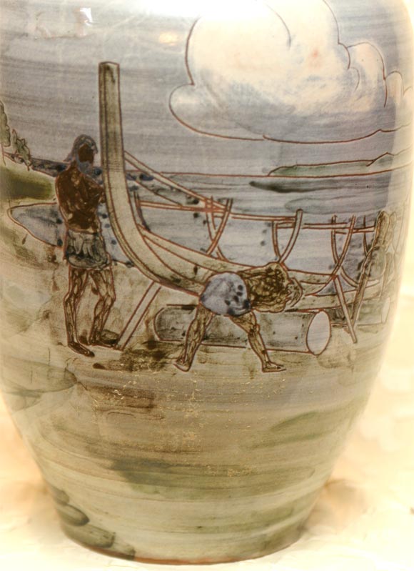 Mid-20th Century Large Ceramic Knabstrup Vase by Harald Folmer Gross For Sale