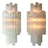 Italian textured glass sconces by Venini in a monumental size