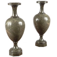Pair of 19th Century Verde Antico Marble Urns