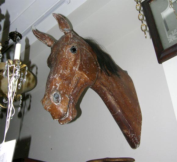 Carved wooden horses head